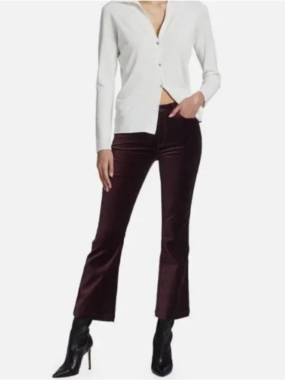 Paige Claudine High Rise Ankle Length Flare Pant in Black Cherry Size 28 Velvet - Picture 3 of 13